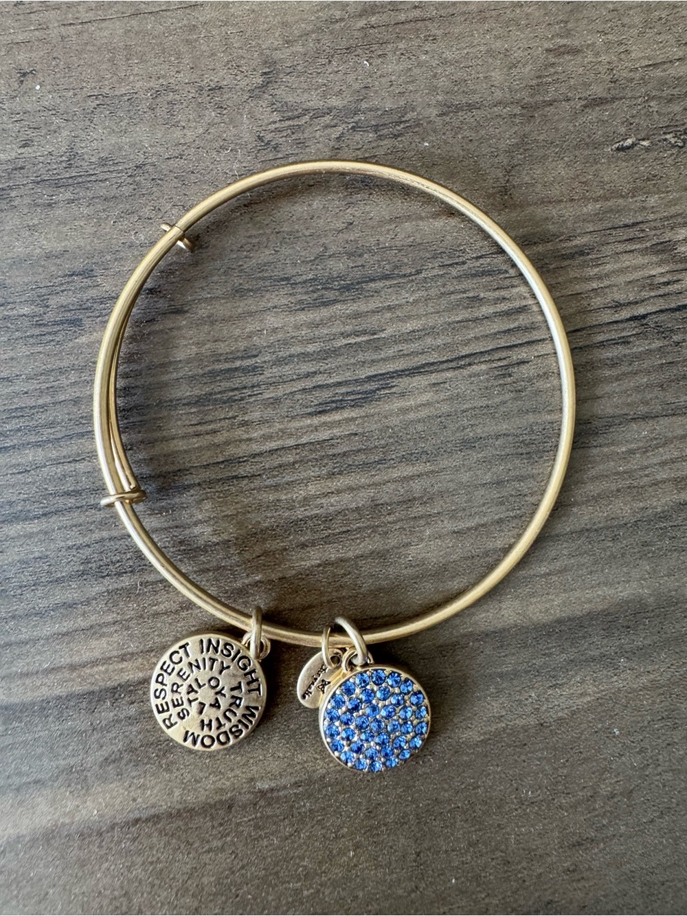 Gold-Tone Charm Bangle Bracelet with Blue Crystal Disc